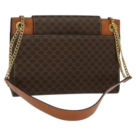 CELINE Macadam Canvas Chain Shoulder Bag Pvc Leather Brown - Picture 1 of 16
